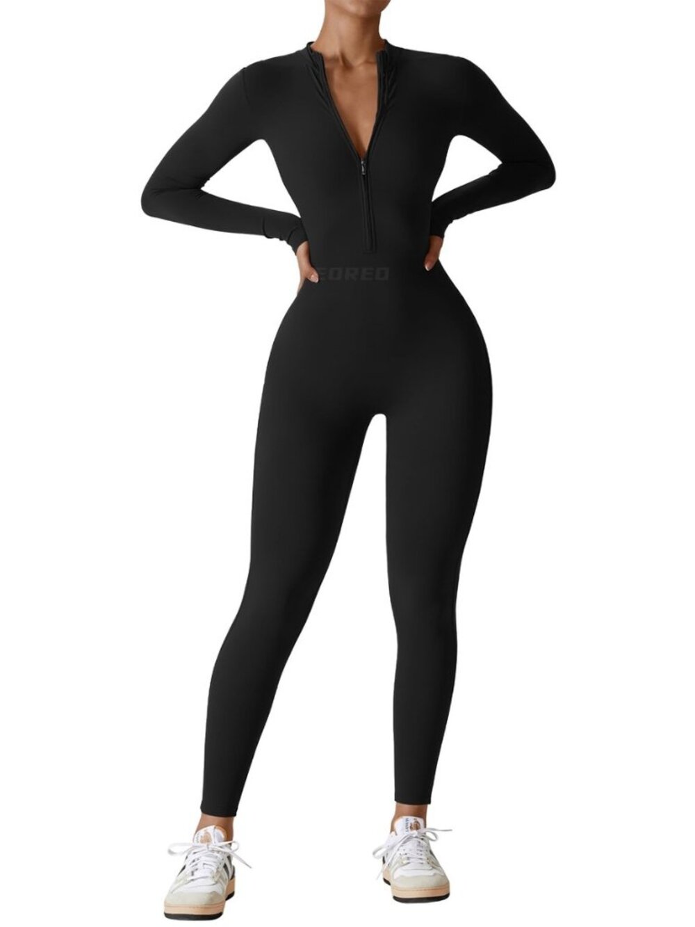 Women Long Sleeve Workout Jumpsuit Zip Up Romper Bottom Pants Bodysuit Bodycon